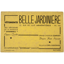Buvard publicitaire. Vêtements Belle Jardinière. 