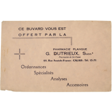 Buvard publicitaire. Pharmacie Planque. G. Dutrieux successeur.