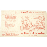 Buvard publicitaire. Le lièvre et la tortue au XXe siècle. Germalyne.