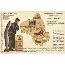 Émulsion Scott - Débilité générale, croissance, dentition, bronchite, rachitisme - Département de l'Aveyron - 328.886 habitants - Chef-lieu : Rodez - Sous-préfectures : Villefranche-de-Rouergue, Millau.