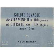 Buvard publicitaire. Soluté buvable de vitamine B12 et citrate de fer. Néotherap.