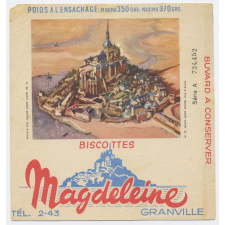 Buvard publicitaire. Biscottes Magdeleine. Mont-Saint-Michel.