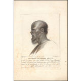 Socrate filosofo Greco Nato in Atene 469 anni avanti l'Era Crist.na Rinunzio cariche ed onori per dedicarsi tutto alla filosofia. di anni 70 fu condannato a bere il veleno per essersi fatto beffe della pluralità dei Dei.