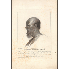 Socrate filosofo Greco Nato in Atene 469 anni avanti l'Era Crist.na Rinunzio cariche ed onori per dedicarsi tutto alla filosofia. di anni 70 fu condannato a bere il veleno per essersi fatto beffe della pluralità dei Dei.