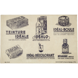 Buvard publicitaire. Teinture Idéale - Idéalo - Idéal-Boule - Négrine - Idéal-Décolorant - Raviba.