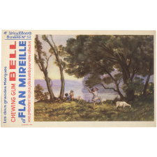 Buvard publicitaire. Chewing Gum Bell et Flan Mireille. Buvard N° 52. Enfants dans un paysage.