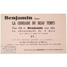 Buvard publicitaire. Benjamin lance la croisade du beau temps.