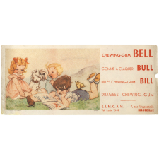 Buvard publicitaire. Chewing Gum Bell. Trois enfants lisant.