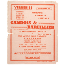 Buvard publicitaire. Verreries Gandois & Bareillier.