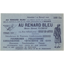 Buvard publicitaire. Au Renard Bleu.
