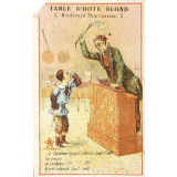 Carte réclame. Table d'Hôte Blond. Le Corbeau ayant chanté tout l'été...