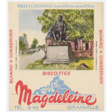 Buvard publicitaire. Biscottes Magdeleine. Statue de J.-F. Millet à Gréville.