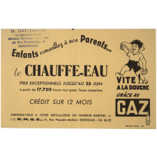 Buvard publicitaire. Vite ! A la douche, grâce au Gaz.