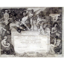 Exposition Universelle de 1900. République Française. Ministère du Commerce, de l'Industrie, des Postes et des Télégraphes. Le jury international des récompenses décerne un diplôme de médaille de bronze.