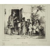 Alphabet moral et philosophique à l'usage des petits et des grands enfans. E. École. Commencement des misères et des tribulations de la vie.