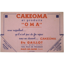 Buvard publicitaire. Cakeoma et produits Oma. 