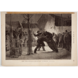 Intérieur d'une baraque de la foire au pain d'épice. - Un combat d'ours.