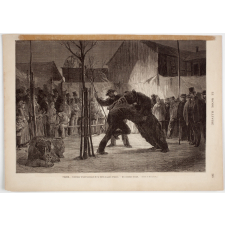 Intérieur d'une baraque de la foire au pain d'épice. - Un combat d'ours.