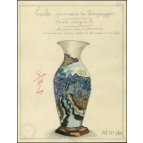 Cochinchine/Dessin de mémoire : décoration d'un vase à fleurs sur l'autel.