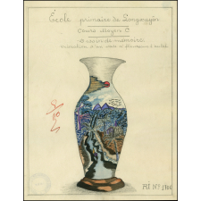 Cochinchine/Dessin de mémoire : décoration d'un vase à fleurs sur l'autel.