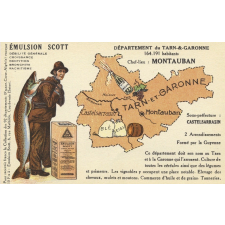 Émulsion Scott - Débilité générale, croissance, dentition, bronchite, rachitisme - Département du Tarn-&-Garonne - 164.191 habitants - Chef-Lieu : Montauban - Sous-préfecture : Castelsarrasin.