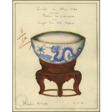 Cochinchine/Dessin de mémoire : un bol indigène décoré.