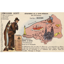 Émulsion Scott - Débilité générale, croissance, dentition, bronchite, rachitisme - Département de la Seine-Maritime - 885.299 habitants - Chef-Lieu : Rouen - Sous-préfectures : Dieppe, Le Hâvre.