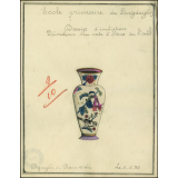 Cochinchine/Dessin d'imitation : décoration d'un vase à fleurs sur l'autel.