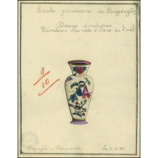 Cochinchine/Dessin d'imitation : décoration d'un vase à fleurs sur l'autel.