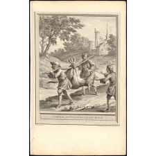 Fable de La Fontaine. Le Meûnier, son fils, et l'âne. A. M. D. M. Fable XLIII.