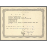 Diplôme de médaille de bronze de l'Enseignement du Premier Degré. 