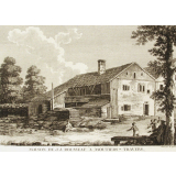 Maison de J. J. Rousseau à Moutiers-Travers. Ce philosophe est sur un banc, proposant des gâteaux à des enfans pour prix de la Course. 