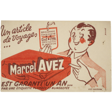 Buvard publicitaire. Un article de voyage Marcel Avez.