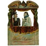 Carte réclame à transformations. Chocolat Payraud. Théâtre de Marionnettes.