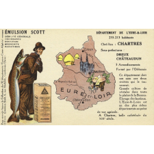 Émulsion Scott - Débilité générale, croissance, dentition, bronchite, rachitisme - Département de l'Eure-&-Loir - 255.213 habitants - Chef-lieu : Chartres - Sous-préfectures : Dreux, Châteaudun.