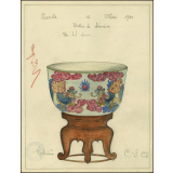 Cochinchine/Dessin de mémoire : un bol indigène décoré.