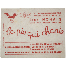 Buvard publicitaire. La pie qui chante. Radio Luxembourg.