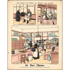 Tableaux muraux. 34 Leçons de Choses en Images sans paroles en tableaux muraux à raconter par les Petits. 13- Le repas en famille. 14- Chez l'Épicier.