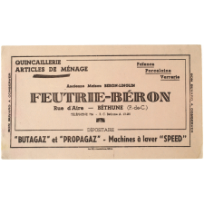 Buvard publicitaire. Quincaillerie Feutrie-Béron.