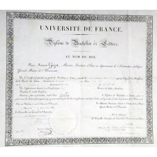 Université de France - Diplôme de Bachelier ès Lettres. Au nom du Roi.
