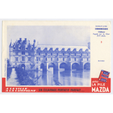 Buvard publicitaire. Chenonceaux. Pile Mazda.