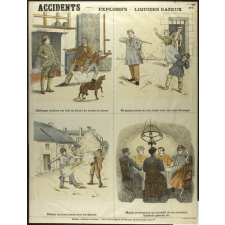 Tableau mural. Les accidents : les explosifs et les liquides gazeux. 