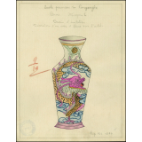 Cochinchine/Dessin d'imitation : décoration d'un vase à fleurs sur l'autel.