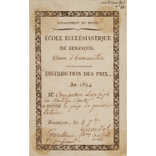 Ex-praemio . Département du Doubs. Ecole ecclésiastique de Besançon. Classe d'humanités.