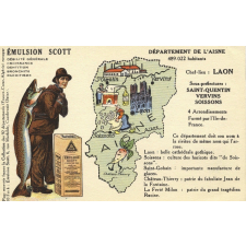 Émulsion Scott - Débilité générale, croissance, dentition, bronchite, rachitisme - Département de l'Aisne - 489.022 habitants - Chef-lieu : Laon - Sous-préfectures : Saint-Quentin, Vervins, Soissons.