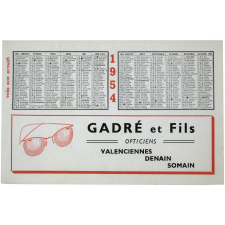 Buvard publicitaire. Gadré et Fils - Opticiens. Calendrier de 1954.