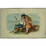 Carte réclame. Enfants au bord de mer. 