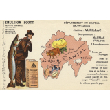 Émulsion Scott - Débilité générale, croissance, dentition, bronchite, rachitisme - Département du Cantal - 196.999 habitants - Chef-lieu : Aurillac - Sous-préfectures : Mauriac, Saint-Flour.