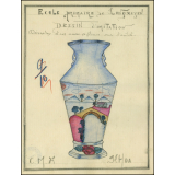 Cochinchine/Dessin d'imitation : décoration d'un vase à fleurs sur l'autel.