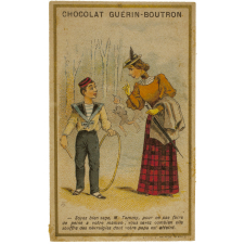 Carte réclame. Chocolat Guérin-Boutron. Soyez bien sage, M. Tommy.